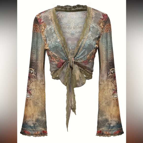 Dolls Kill Tops - Dolls Kill Vintage-Inspired Multicolor Lace Blouse